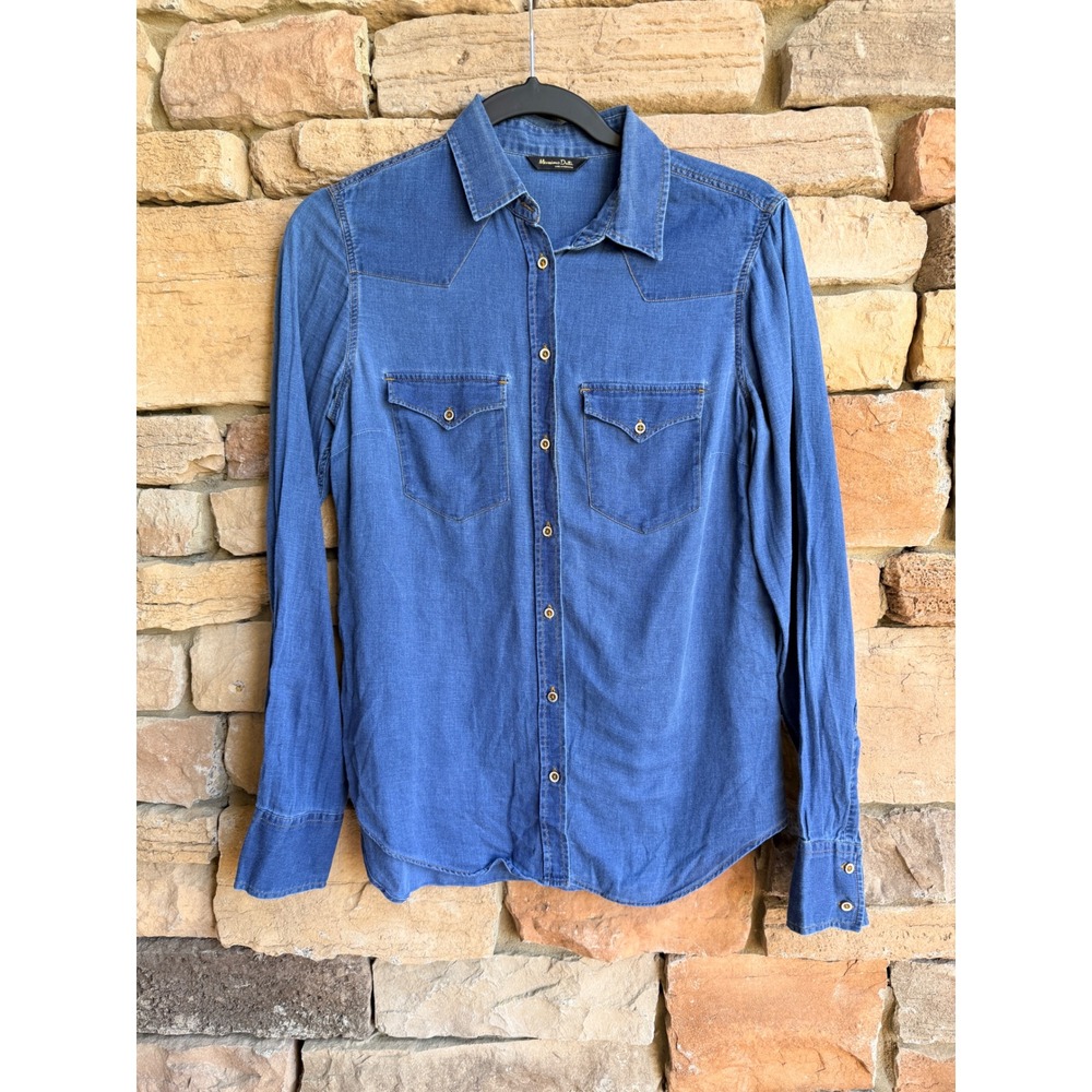 Massimo Dutti Women EUR 38 S Blue Denim Western Yoke Cotton Button Shirt Cowgirl